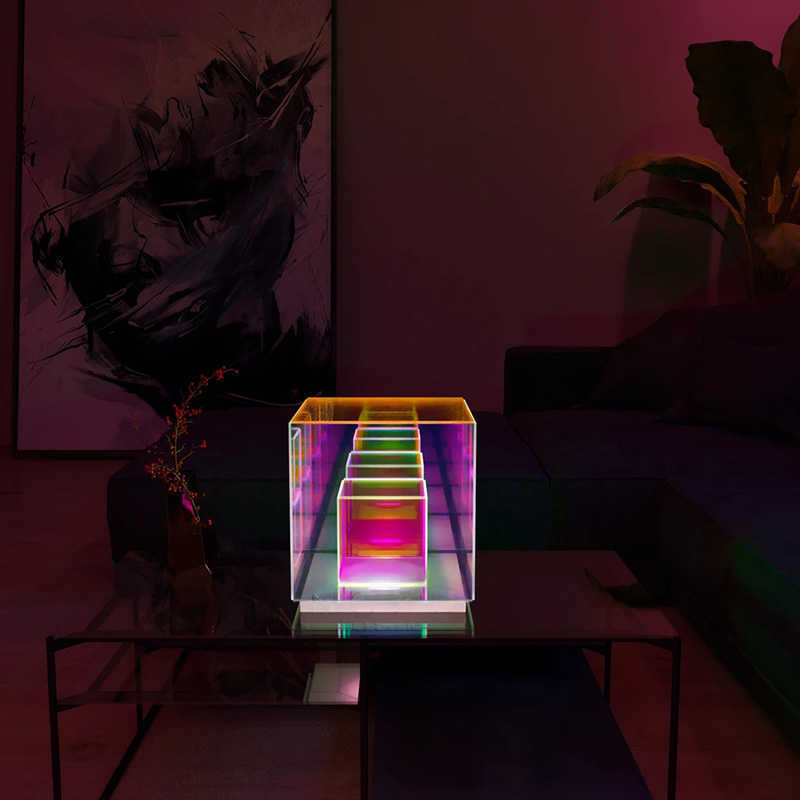 مصابيح الجدول ديكورزيون كوبو لوس notturna rgb atmosfera corlorful acrilico cubo magico lampada da tavolo ristorante inluminazione2084