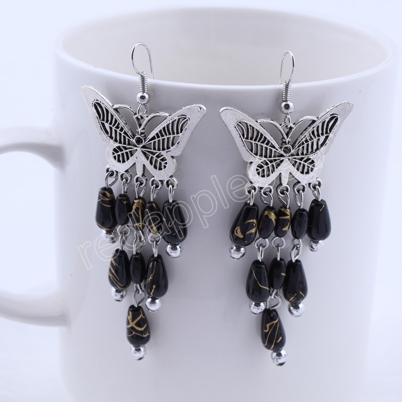 Bohemian Handmade Colorful Beads Hollow Butterfly Dangle Earrings Brincos Simple Casual Long Tassel Hook Earrings Jewelry