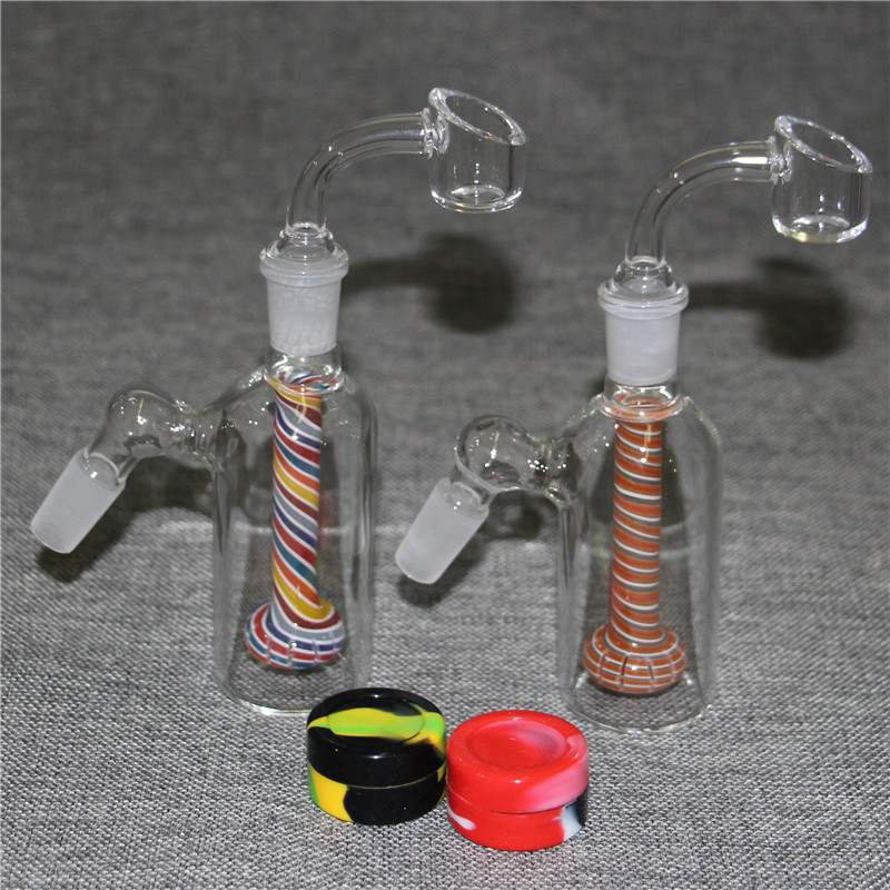 Apanhador de cinzas de vidro com recipiente de silicone 14 mm machos bubbler feminino mini copo de vidro Percolator Bong Water Tipe