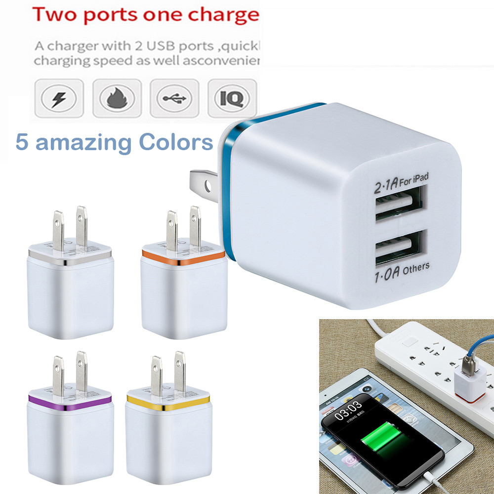 Carregador de parede doméstico universal 2.1A Portas duplas Adaptador de energia CA USB US Plug Carregadores de tablet para iphone 11 12 samsung huawei Android telefone Carregamento rápido