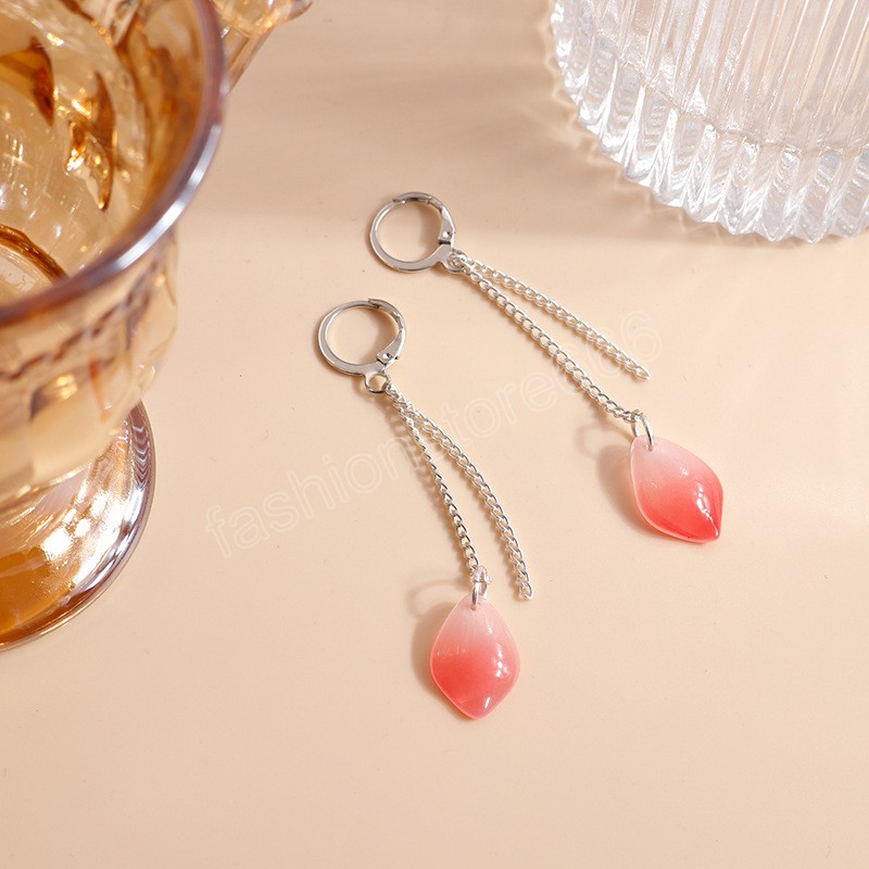 Pendientes colgantes de borla larga Patal de flor rosa Simple de Color plateado para mujer Brincos fiesta boda joyería nupcial