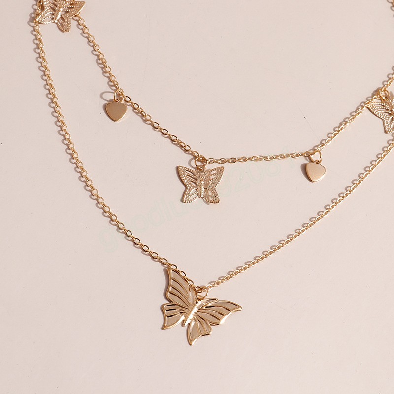 Vintage Simple Multi-layer Pendant Hollow Butterfly Necklace for Women Charm Choker Necklaces Boho Fashion Jewelry Gift