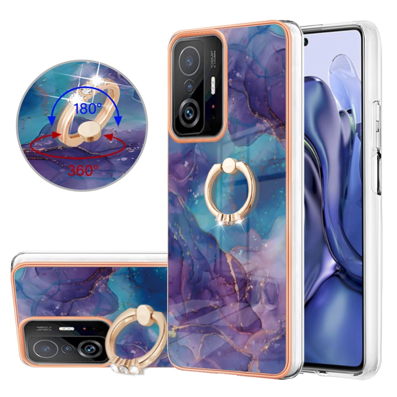 Marmurowy miękki IMD TPU Posiłacz dla Xiaomi POCO X4 Pro 5G M4 4G X3 NFC Redmi Note 11t A1 9A 11s Pro 10 Metal Pinting Pierścień anty-Fall 2,0 mm Chromed Stone Pleating Covery