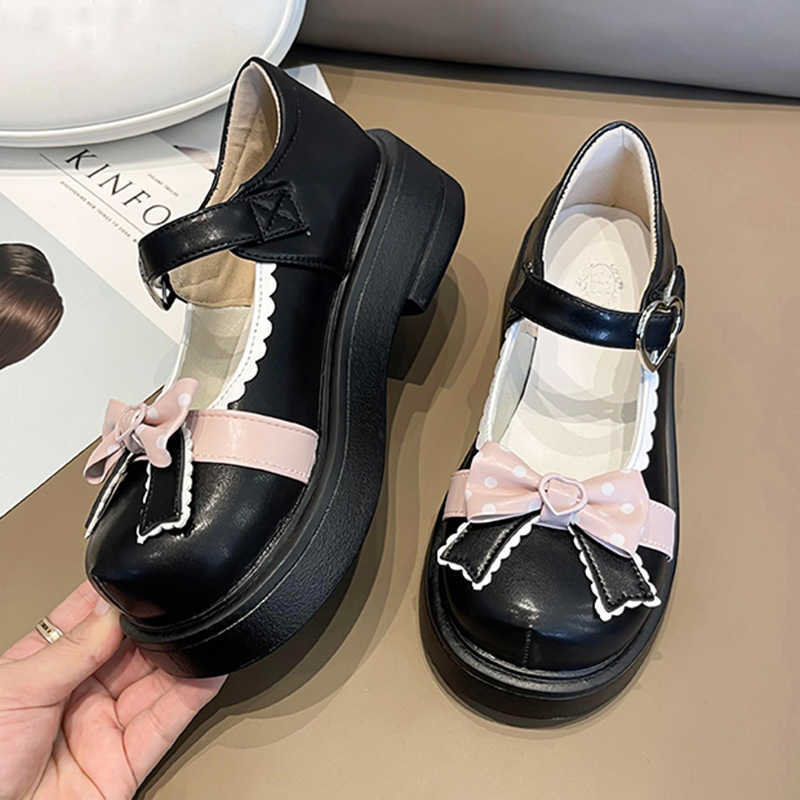 Dress Shoes Rimocy Sweet Bowknot Platform Lolita Women Mix Color Med Heels Mary Janes Woman PU Leather Thick Bottom Flats 221213