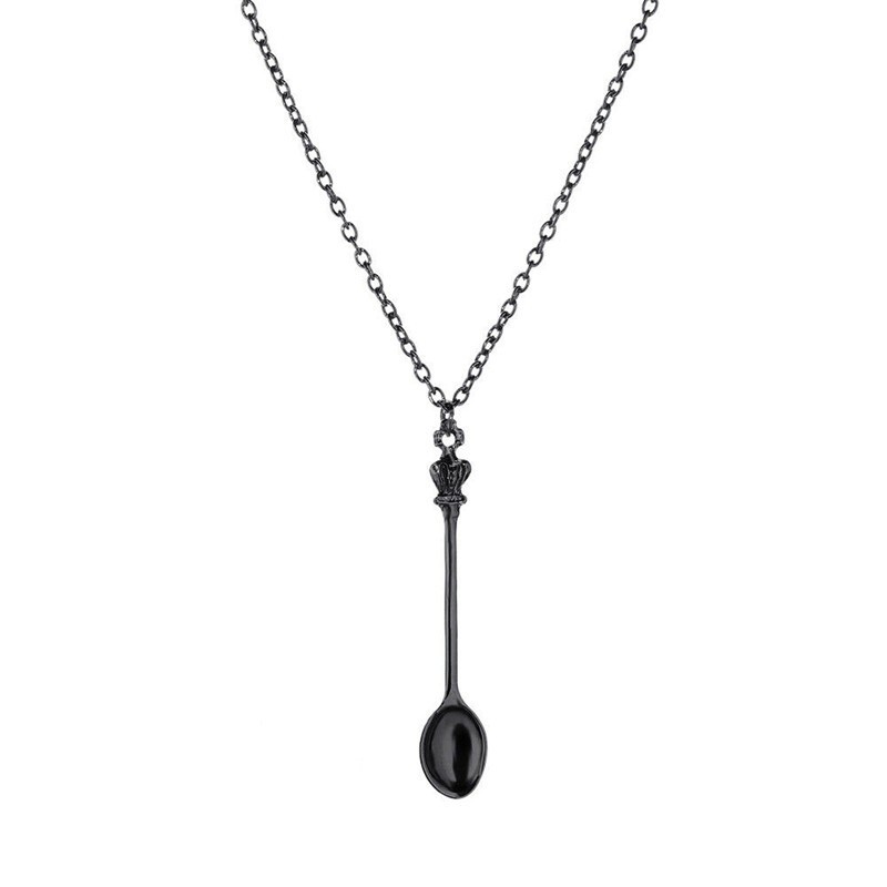 Collier avec pendentif couronne, Mini cuillère à thé, couleur or argent, pour femmes et hommes, Simple, longue chaîne en métal, accessoires de bijoux