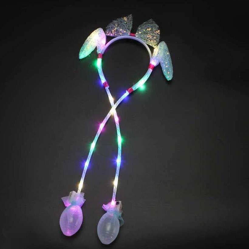Party LED Rave Toy Luminous rabbit ear headband new sequin ear net red bow knot air pinch up flash children's gifts