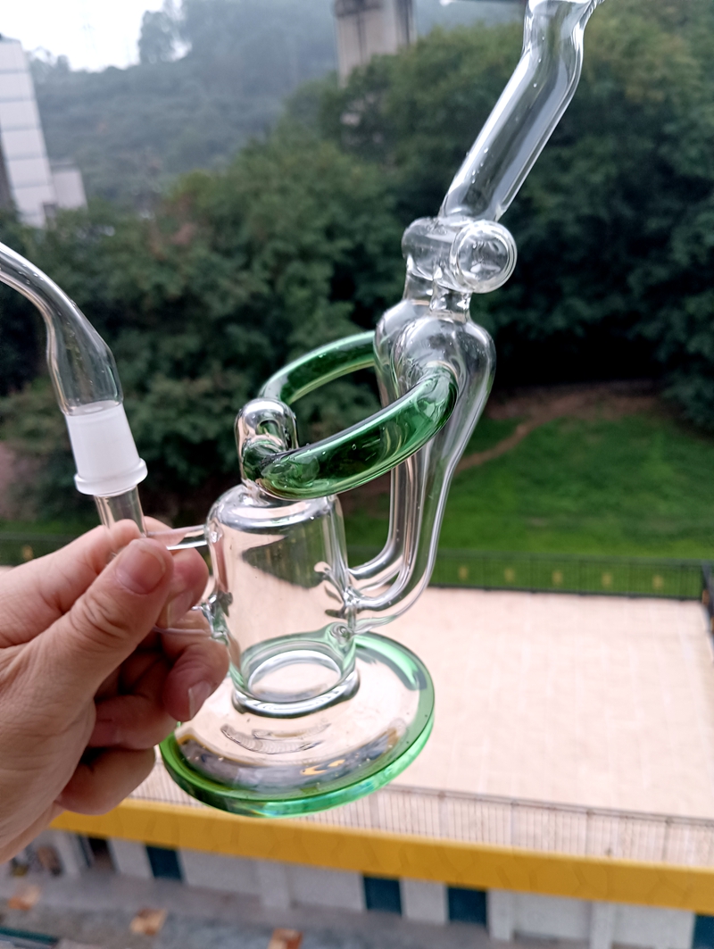 Groen Glas Water Recycler Bong Waterpijpen Dubbele Inverted Cone Dab Rig Shisha met Quartz Banger