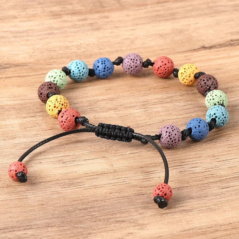 Gekleurde Lava Stone Etnische Armband Hand Weven Verstelbare Armbanden Voor Vrouwen Mannen Sieraden