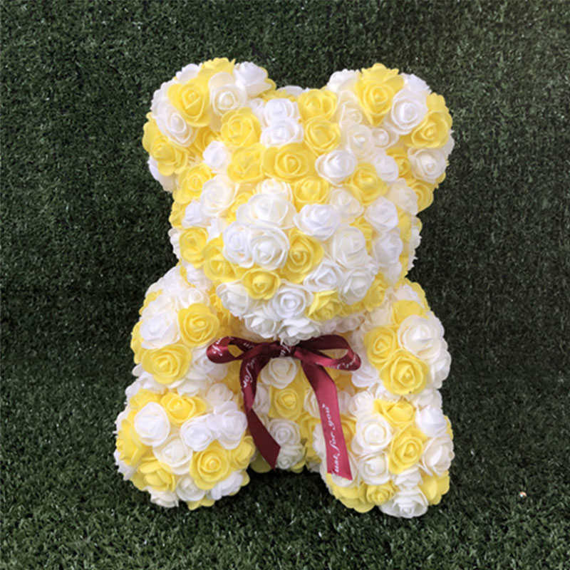 Torkade blommor 25/35 cm Multicolour Rose Bear med hjärtkonstgjord blomma neddy för kvinnor valentin bröllop födelsedag julklappar y2212