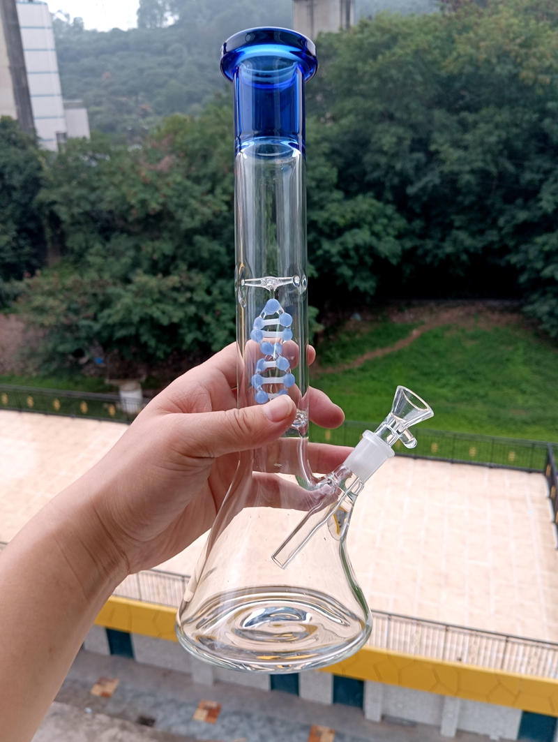 Copo de vidro azul Bong Hookahs DNA Dab Rig Percoladores Reciclador de água Bubbler Shisha com acessórios para tigela