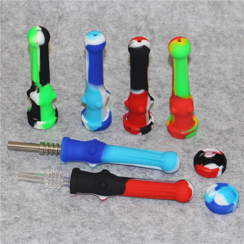 Smoke Silicone Nectar pipe With Titanium nail Quartz Tip Food Grade Silicone Dab Nectars Portable Smoking Accessories For Wax oil 1036412