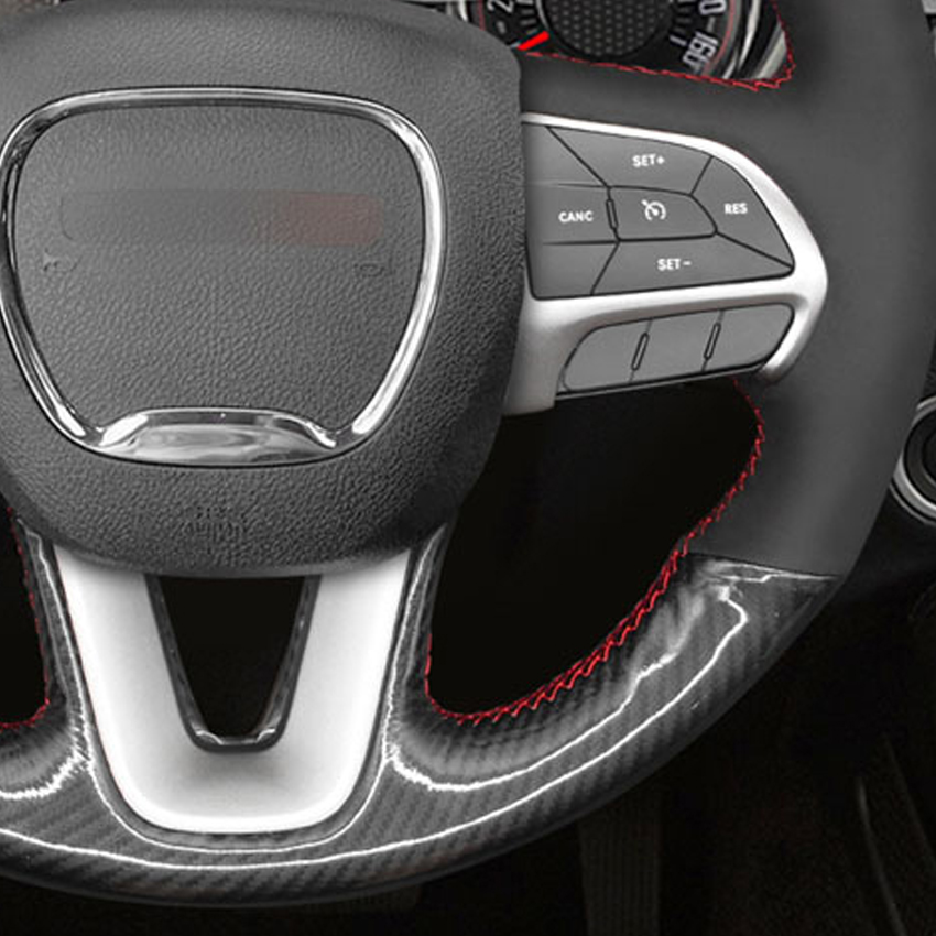 pour Dodge Durango 2018-2021 Dodge Challenger Charger 2015-2021 Rouge Marqueur En Fiber De Carbone Daim antidérapant Couverture De Volant De Voiture