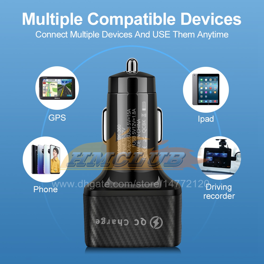 CC321 75W USB Car Charger 6 Port Car Phone Charger Quick Charge 3.0 For iPhone Samsung Tablet Fast Charging Phone Adapter in Car