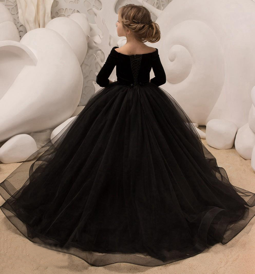 فستان حفلة الأميرة الأسود للأطفال مع نصف كم أنيق للفتيات اللواتي تتراوح أعمارهن بين 5 و 14 عامًا