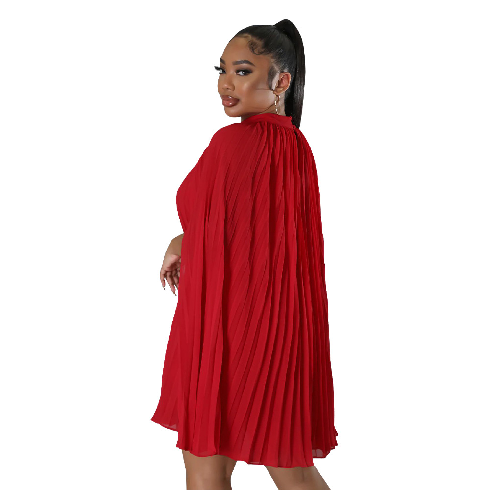 Women Casual Dresses Elegant Cloak Long Sleeve Loose Dress Cape Slim Fit Ruched Party Work Mini Dress