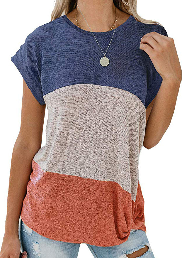 女性シャツチュニックトップソリッドカラーライトウェイトベーシックルーズTシャツ半袖カジュアルティーパッチワークカラーブラウス