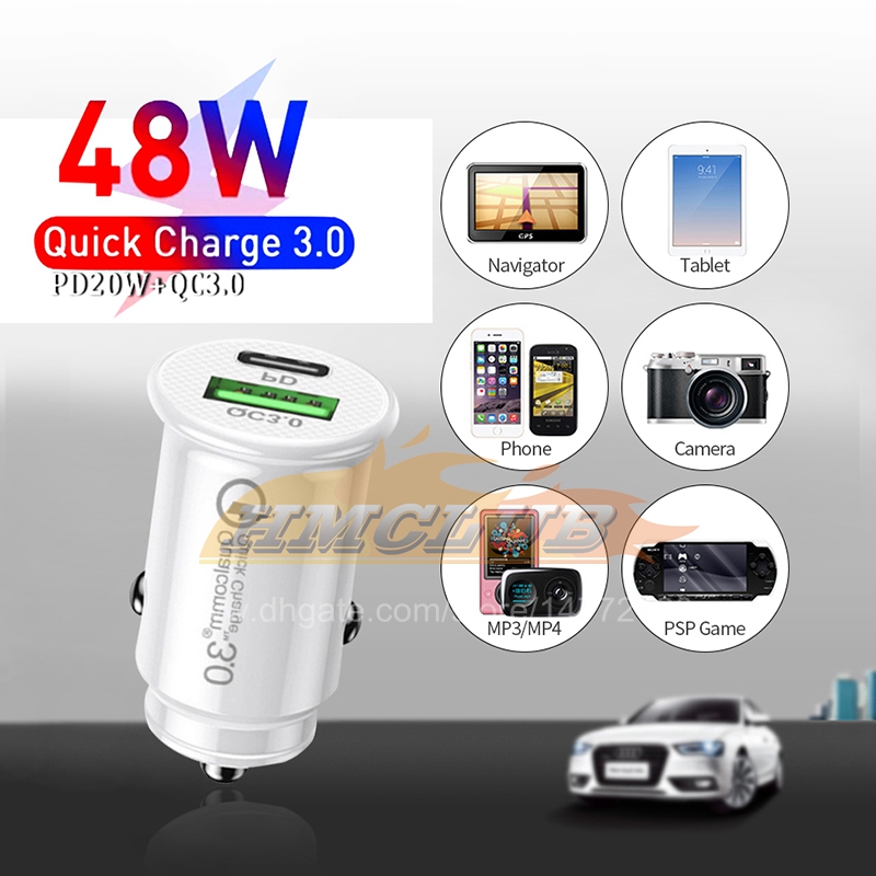 CC202 Typ C 48W Fast Car USB Charger för iPhone Xiaomi Mobiltelefonbilar Laddare Snabbavgift 4.0 QC4.0 QC3.0 QC 5A PD