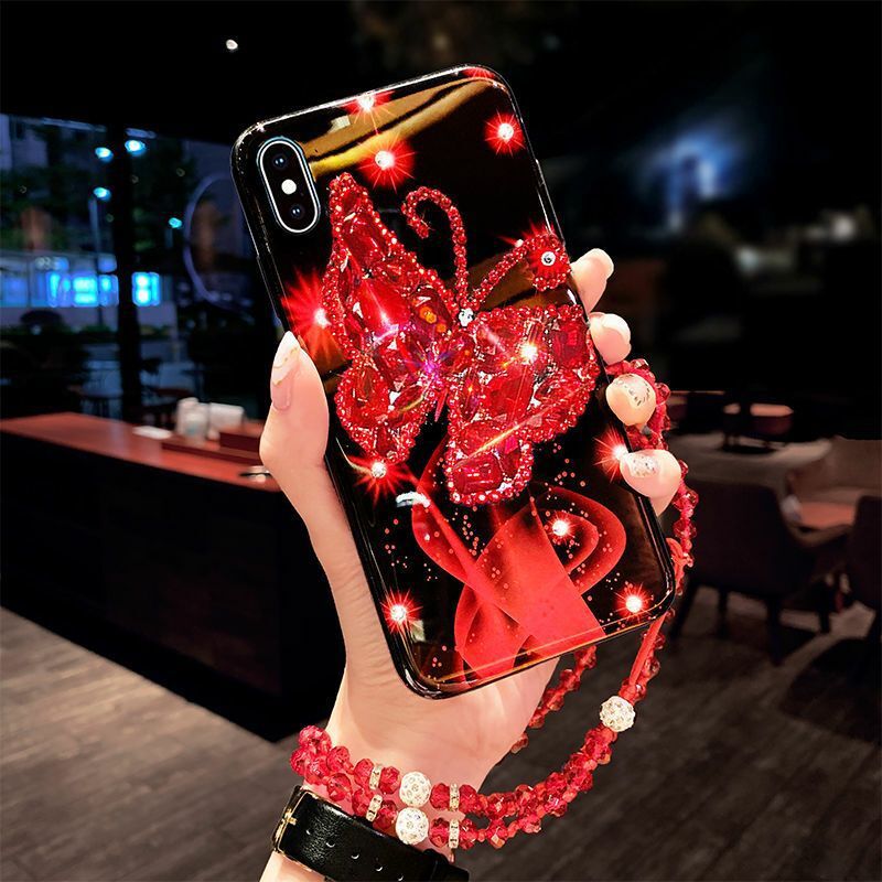 Lüks 3D Kelebek Elmas Rhinestone iPhone 14 13 Pro Max 12 11 x Xr XS 8 TPU Kristal Bling Kızlar Shinny Telefon Arka Kapak Omuz Kayışı