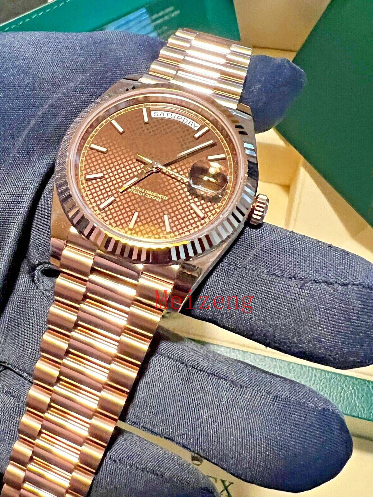 Montre-bracelet de luxe day-Date President 228235, cadran à Motif chocolat en or rose 18 carats, 40 mm, montre automatique pour hommes-2224d