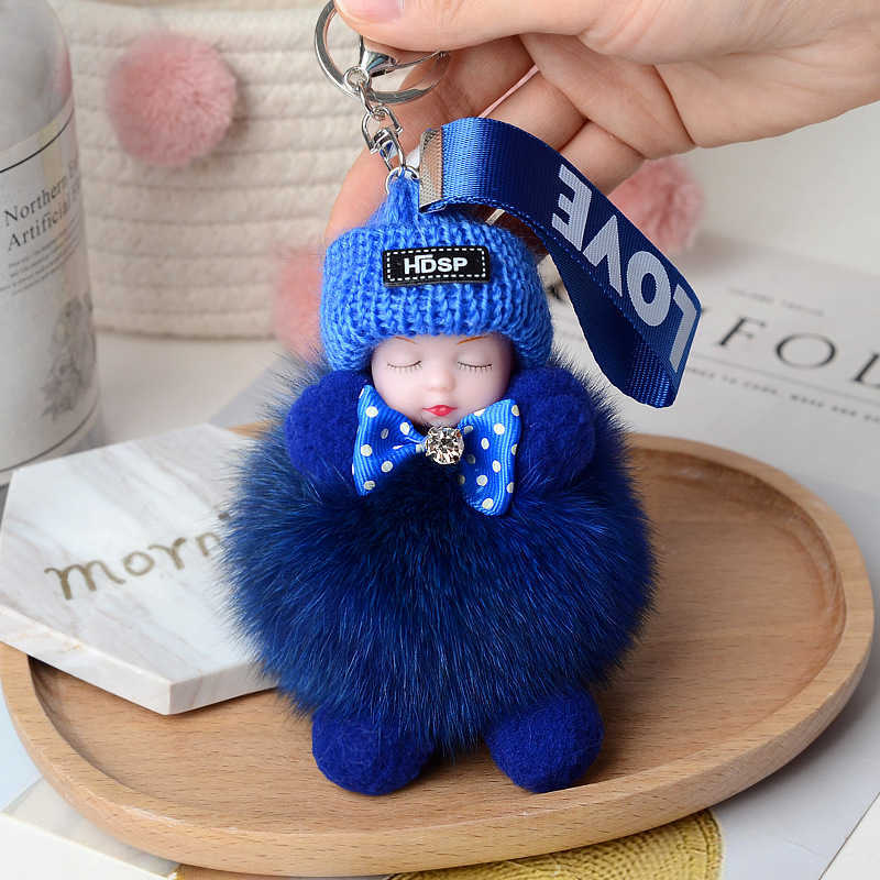 Dormir poupée porte-clés renard pompon balle femmes bijoux sac suspendus fourrure accessoires voiture porte-clés doux fausse fourrure boule pendentif