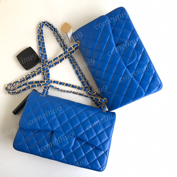 2024 Original Medium Lambskin Quilted Bag New Colors Women's Caviar Calfskin Double Flap Shoulder Bags Blue Crossbody Chain Purse Handbags with box Gold HW 12A