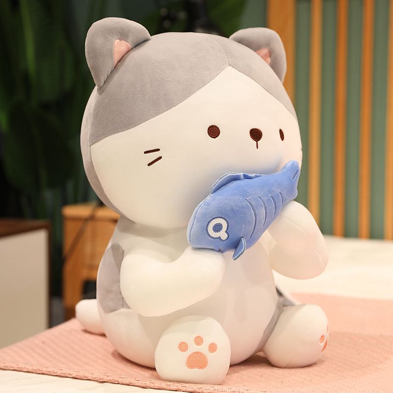 60 cm kawaii zitten schattig eet vis kat pluche speelgoed zacht gevulde cartoon dier poesje poppen fotografie rekwisieten home decor