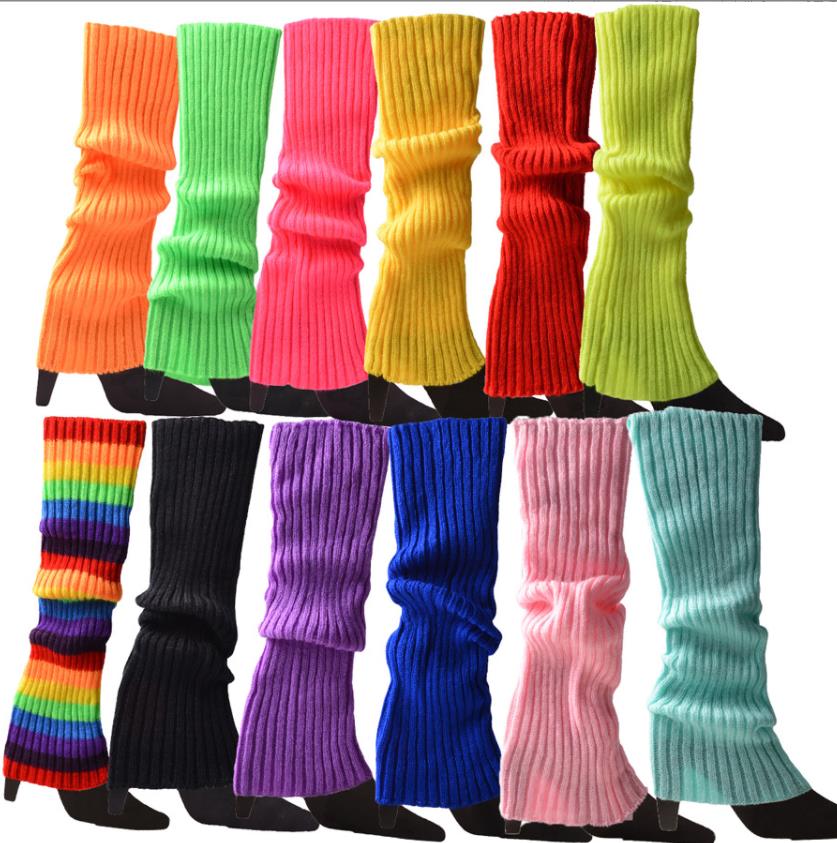 80 -talskvinnor Neon Leg Warmers kostymtillbehör Stickade Ribbed Legwarmers Boots Socks Covers For Party Dance Mardi Gras Carnival 16inch