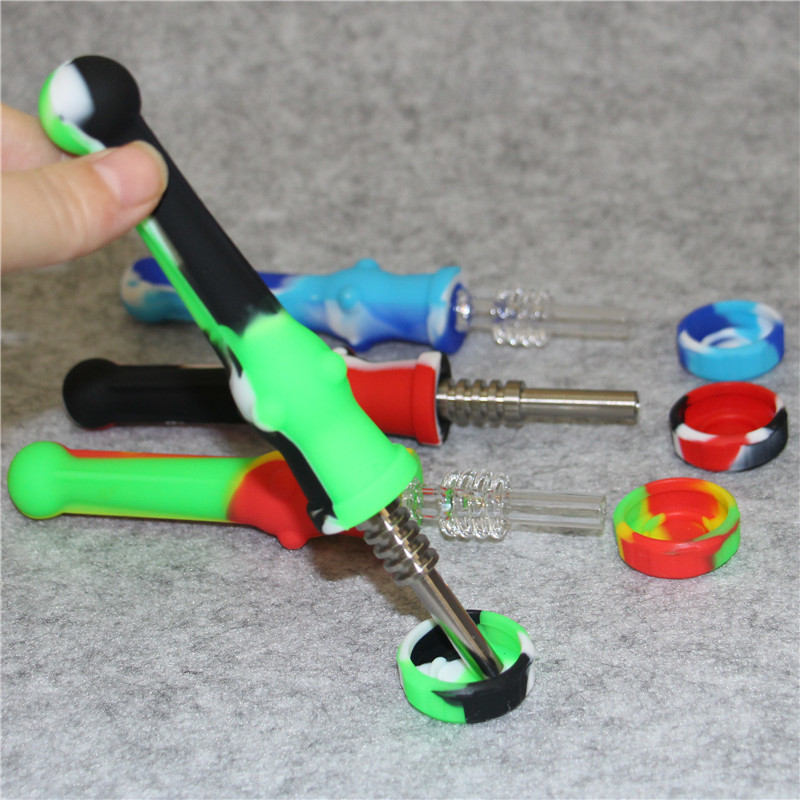 Smoking Silicone Nectar Pipe Kit With 14mm Domeless Titanium Nail Dab Oil rigs Glass Bongs concentrate dab straw pipes