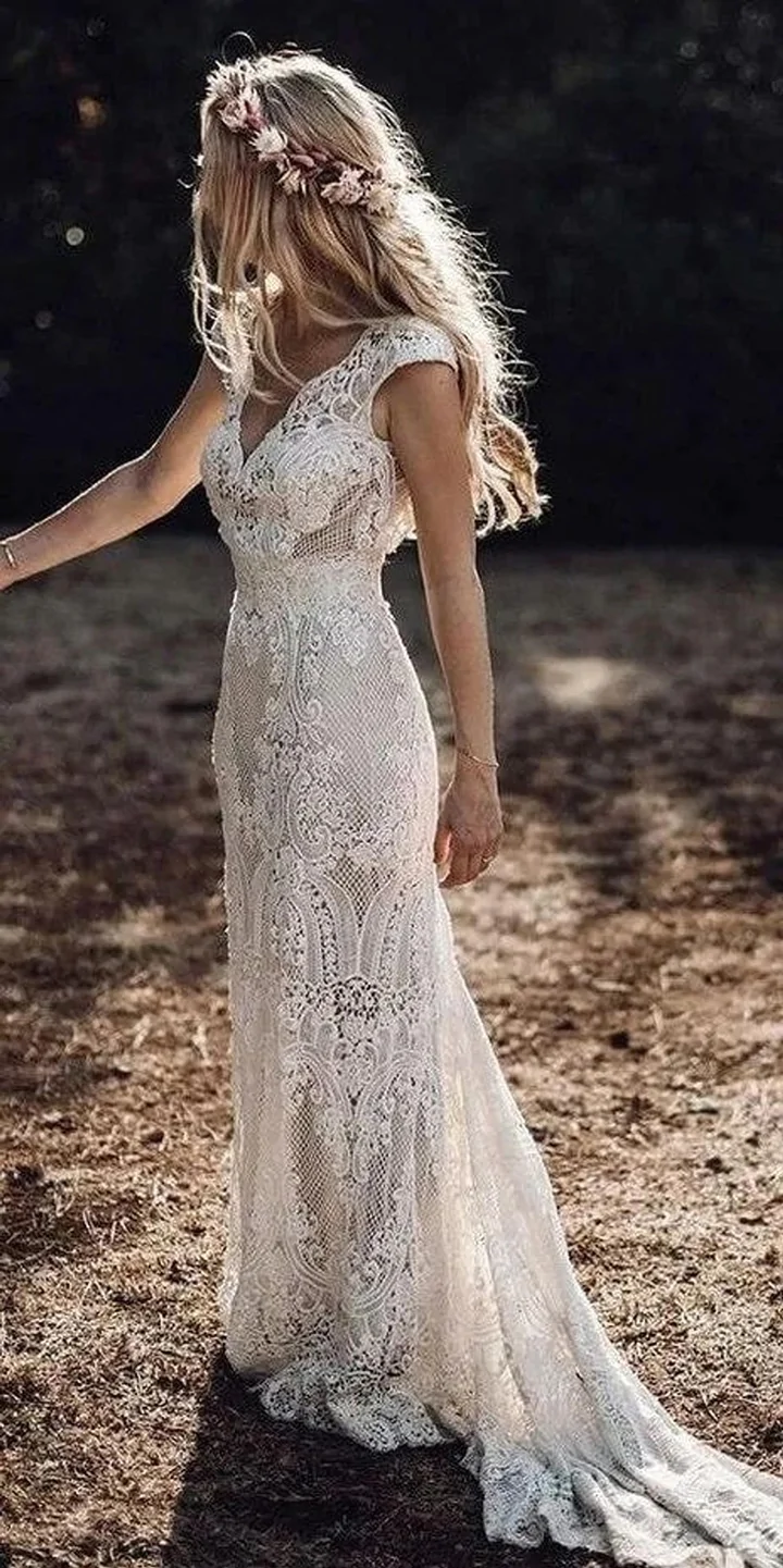 Berta Volle Spitze Strand Meerjungfrau Brautkleider V-ausschnitt Flügelärmeln Böhmischen Brautkleider Besondere Anlässe Formales Kleid vestido de novia