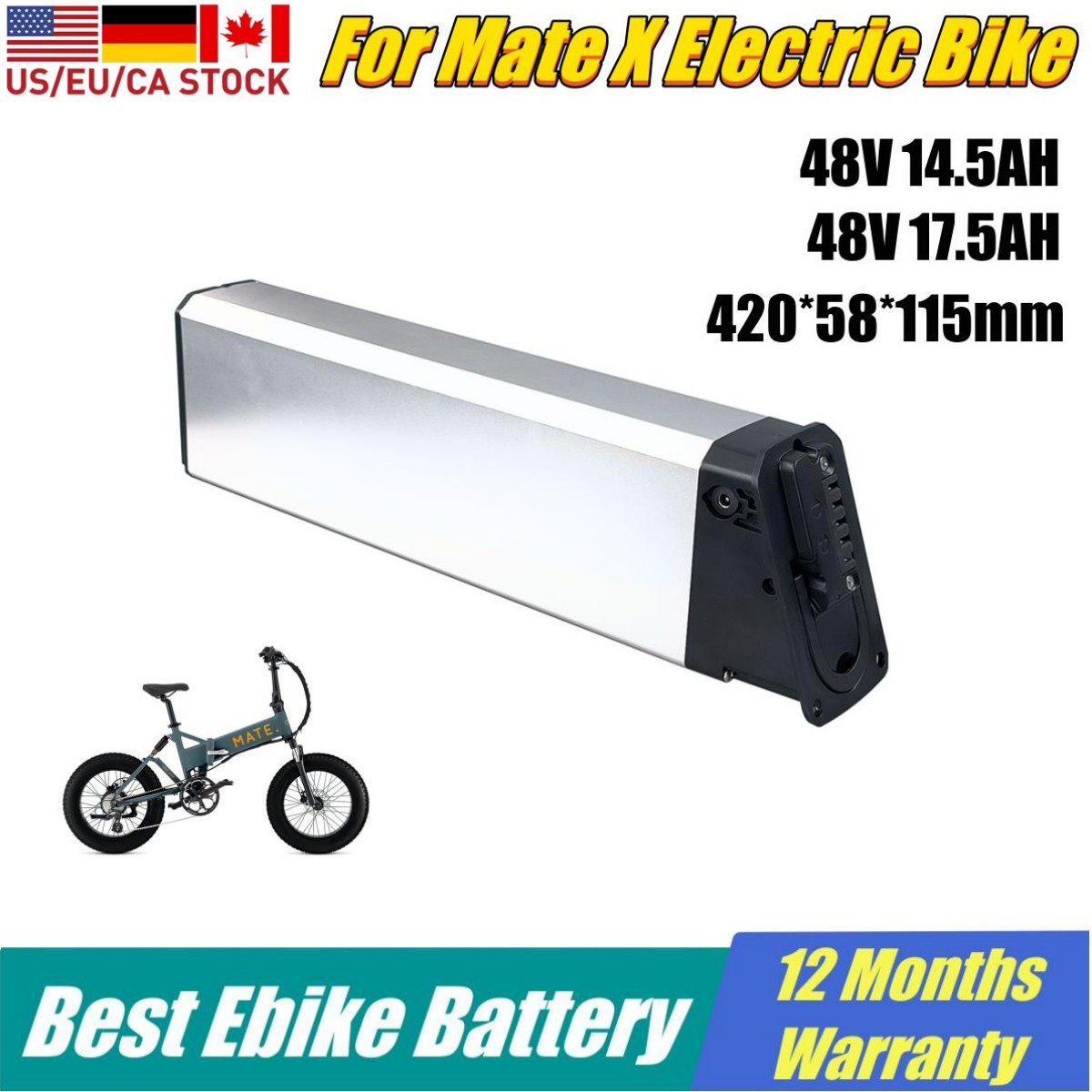 Bateria de substituição de bicicleta elétrica ecolmile 48V 17.5AH 14.5AH 16AH Mate x 250W 500W 750W Inserir baterias Ebike