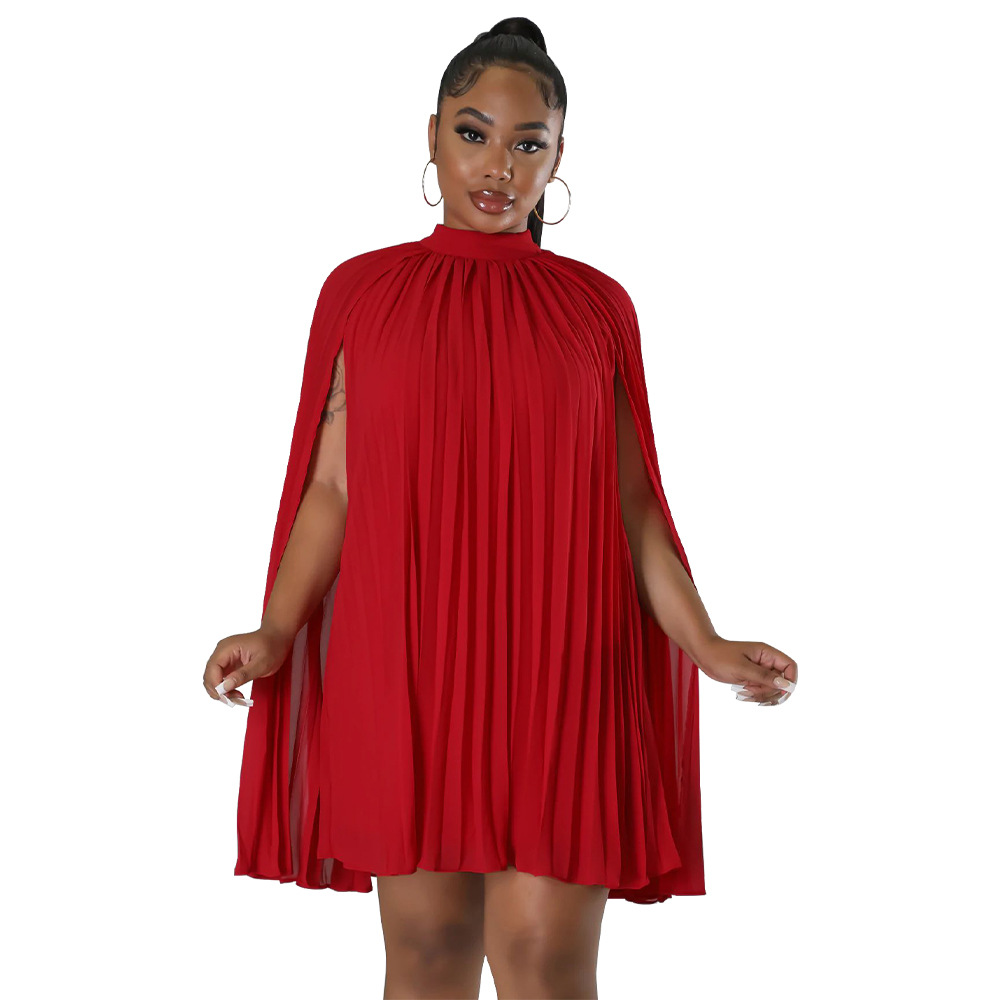 Women Casual Dresses Elegant Cloak Long Sleeve Loose Dress Cape Slim Fit Ruched Party Work Mini Dress