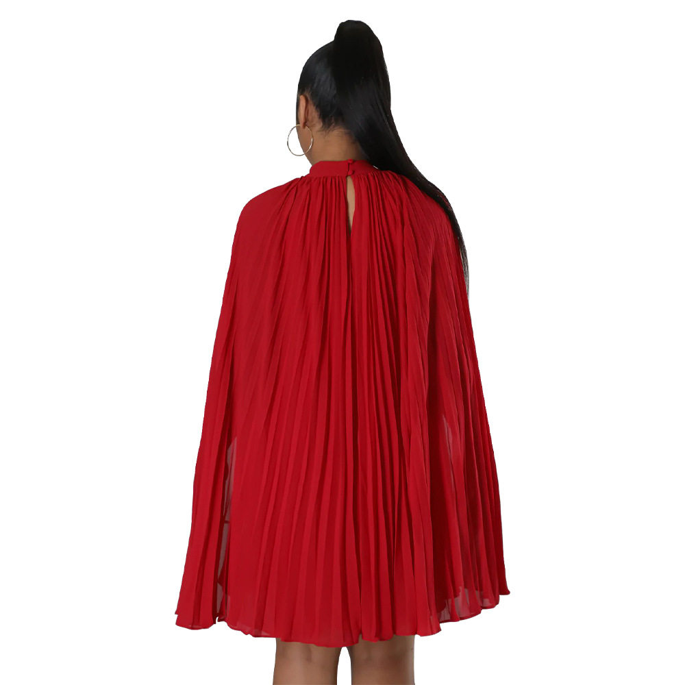 Women Casual Dresses Elegant Cloak Long Sleeve Loose Dress Cape Slim Fit Ruched Party Work Mini Dress