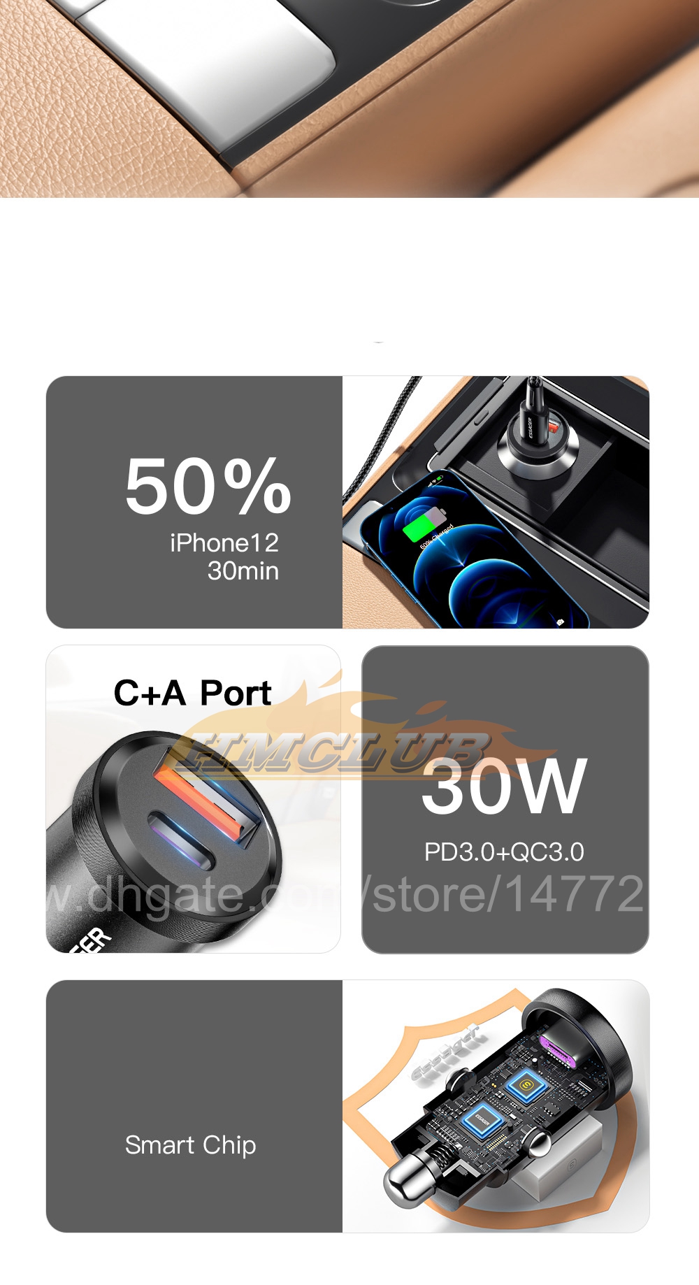 CC189 30W Carregador de carro USB Quick Charge QC 3.0 PD 3.0 para iPhone 14 13 Xiaomi OnePlus Mobile Phones tipo C Adaptador de carregadores r￡pidos