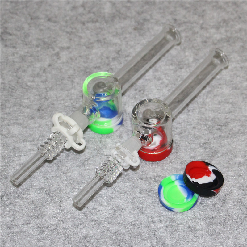 Nektarpfeife mit Quarzspitzen, Dab-Rig-Glas-Wasserpfeife mit Silikonwachsbehälter, Bohrinseln, Strohkonzentrat, 10 mm, 14 mm-Verbindung