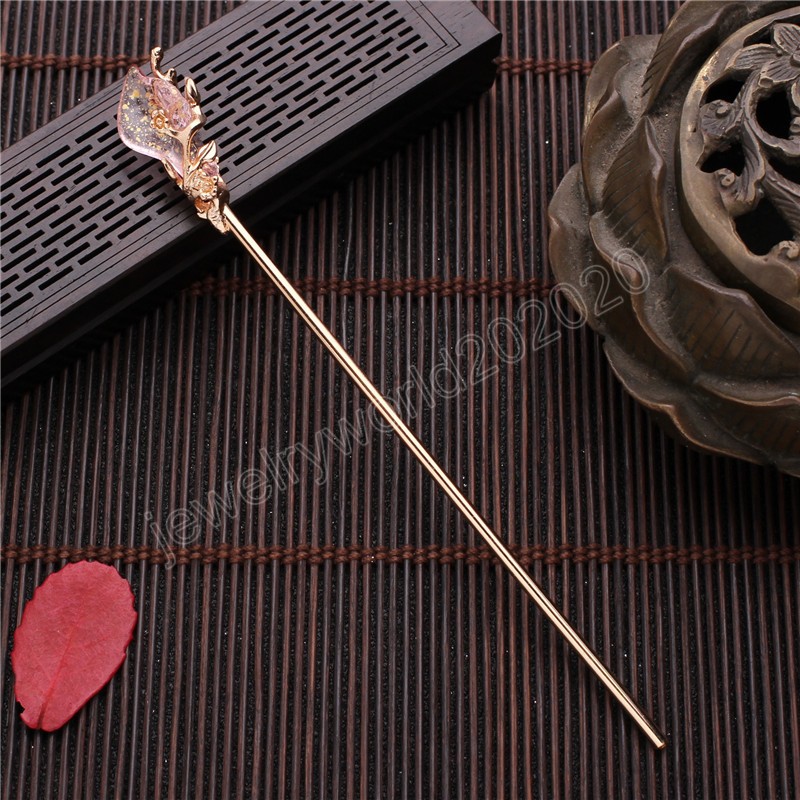 Vintage Chinese stijl Hanfu Hair Stick Women Metal Glaze Hairspins Hair Topsticks Haarspeld Vrouw Sieraden Haaraccessoires