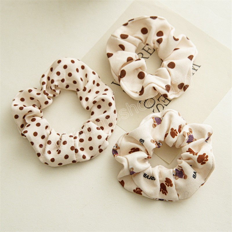 Milk Coffee Series Scrunchies Dots Checked Printed Hair Rope Ponytail Holder Rubber Bands Women Hair Ties Hair Accessories