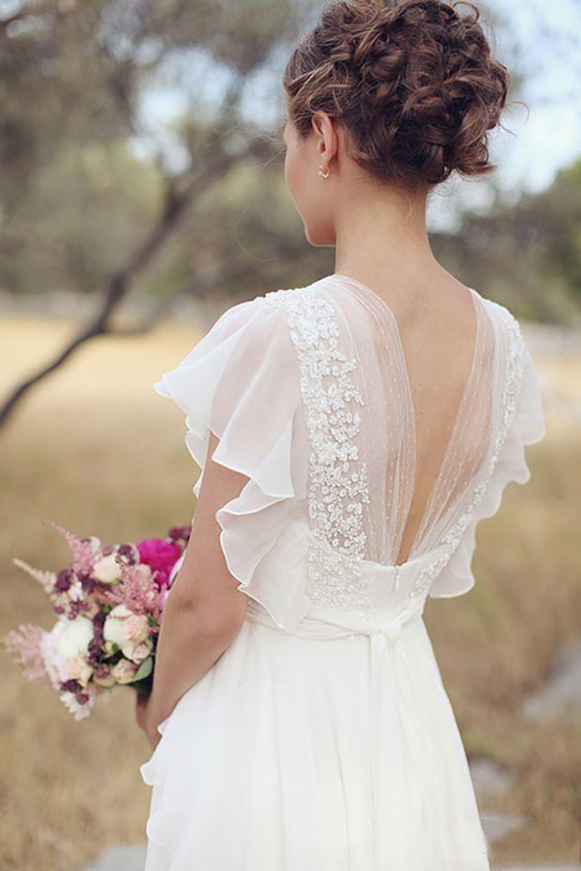 Günstige Brautkleider im böhmischen Hippie-Stil, Strand-A-Linien-Hochzeitskleid, Brautkleider, rückenfrei, weiße Spitze, Chiffon, Boho