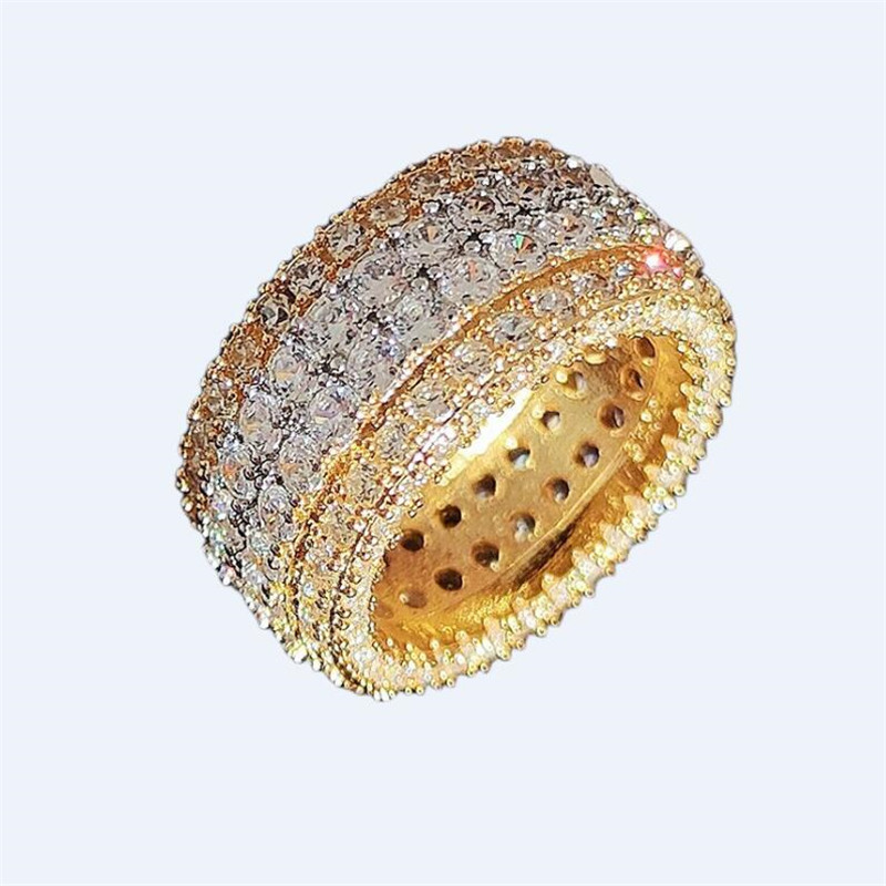 Fedi nuziali di marca Choucong Gioielli di lusso scintillanti Argento sterling 925 Riempimento in oro 4 file Pila 5A Zircone cubico Pietre preziose con diamanti CZ Anello da donna con fascia di fidanzamento