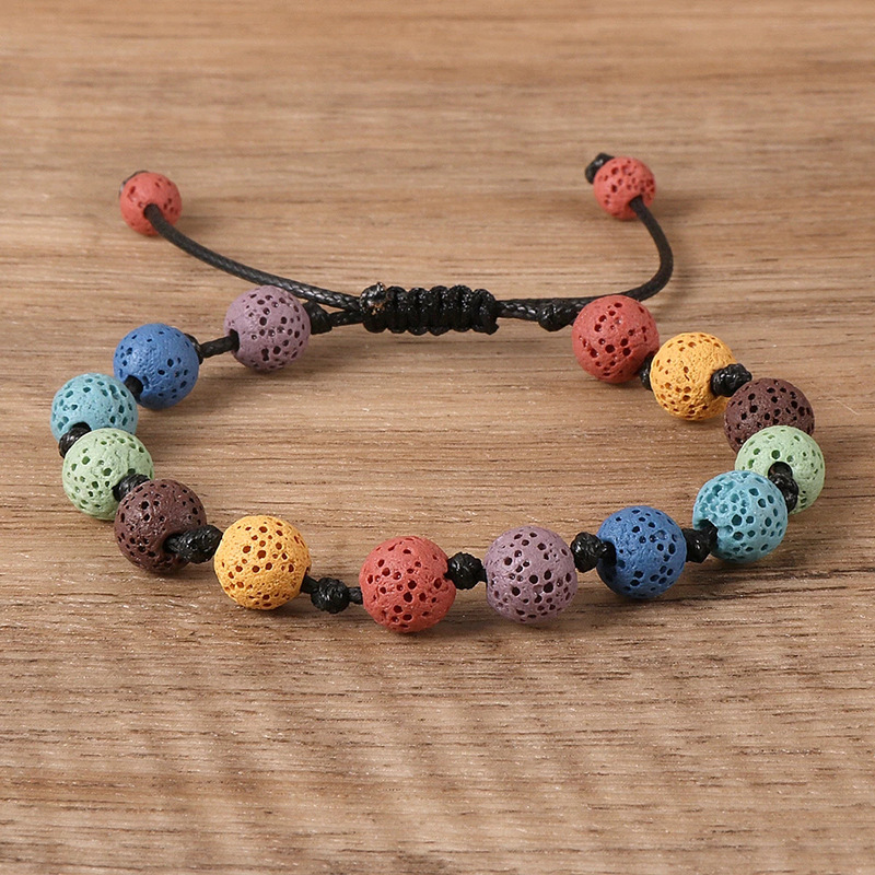 Colored Lava Stone Ethnic Bracelet Hand Weaving Adjustable Bracelets For Women Men Jewelry