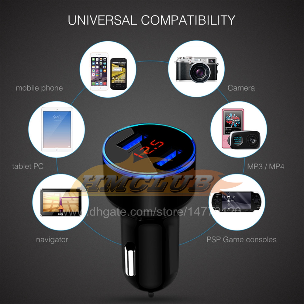 CC152 4.8A 5V Chargers de voiture 2 ports Charge rapide pour Samsung Huawei iPhone 11 8 Plus Adaptateur USB Car-charger USB Aluminium Universal