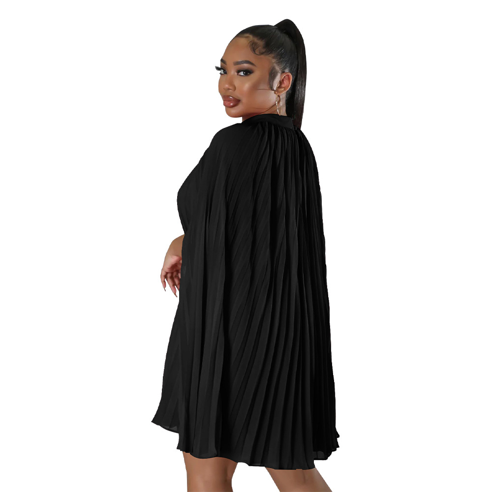 Women Casual Dresses Elegant Cloak Long Sleeve Loose Dress Cape Slim Fit Ruched Party Work Mini Dress