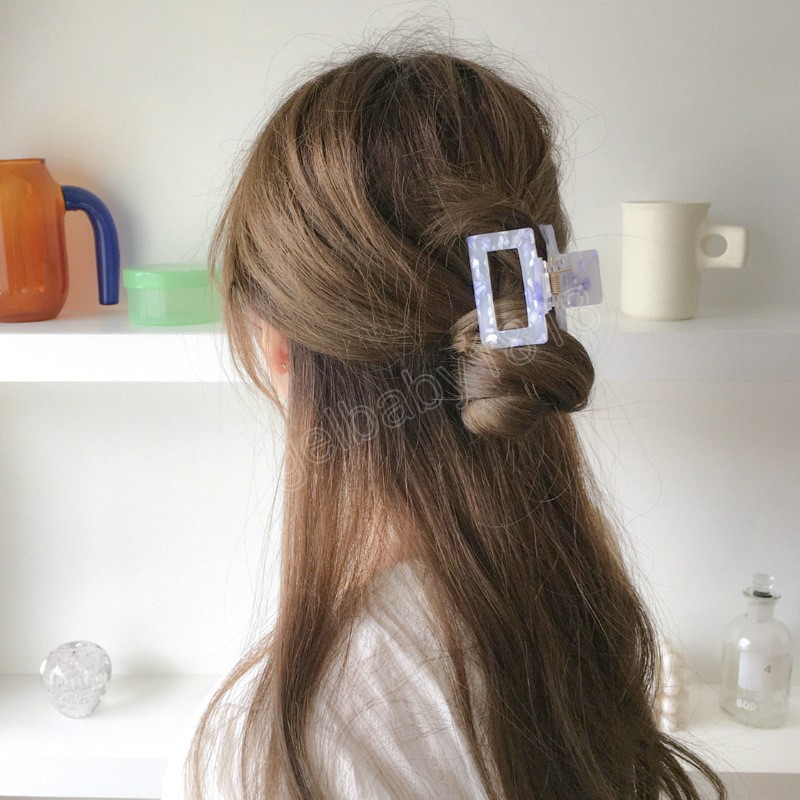 Koreanischen Stil 5,2 CM Frauen Haar Krallen Drucken Haar Clips Elegante Acryl Geometrische Platz Kopfbedeckungen für Mädchen Haar Zubehör