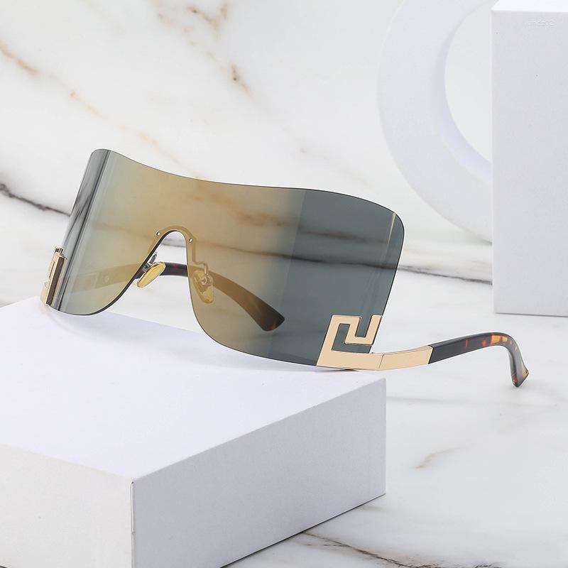 Sunglasses Luxury Women Wrap Around Shield Frameless 2000s Brand Oversized Glasses Female Square Rimless Sun222d