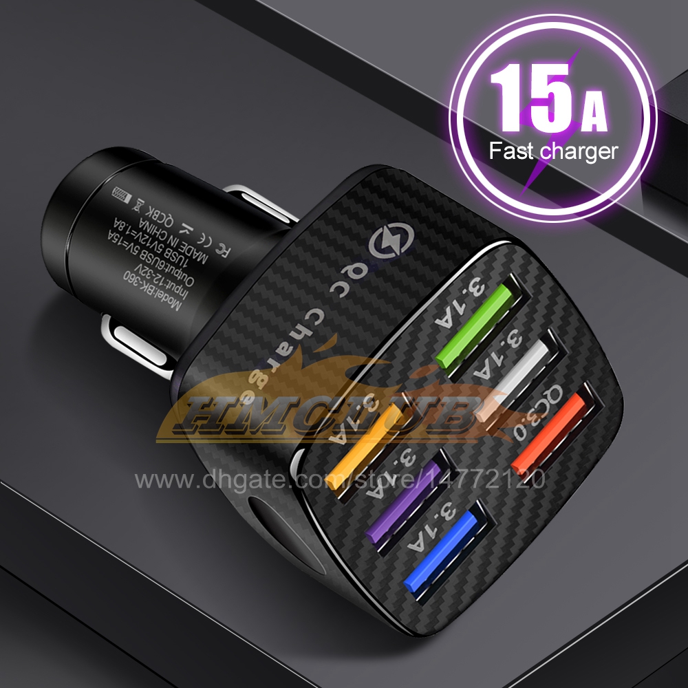 CC321 75W USB -billaddare 6 Portbiltelefonladdare Snabbladdning 3.0 För iPhone Samsung -surfplatta Fast Charging Phone Adapter i bilen