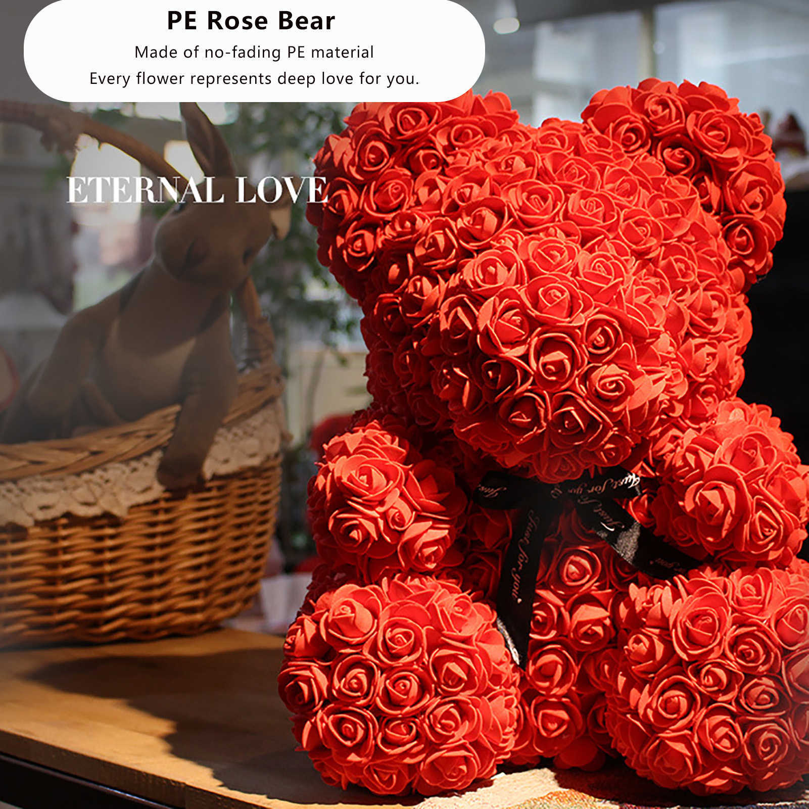 Flores secas Novo Teddy Diy de 25 cm com caixa Artificial PE Flor Bear Roses Decoração do Dia dos Namorados Para Gifres da Mãe da Mãe Y22212