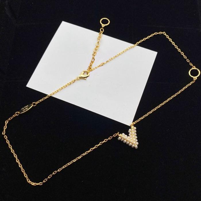 Luxury Fashion Choker L Necklace Designer Jewelry Wedding Diamond 18K Gold Plated Platinum Letter pendants with box258T