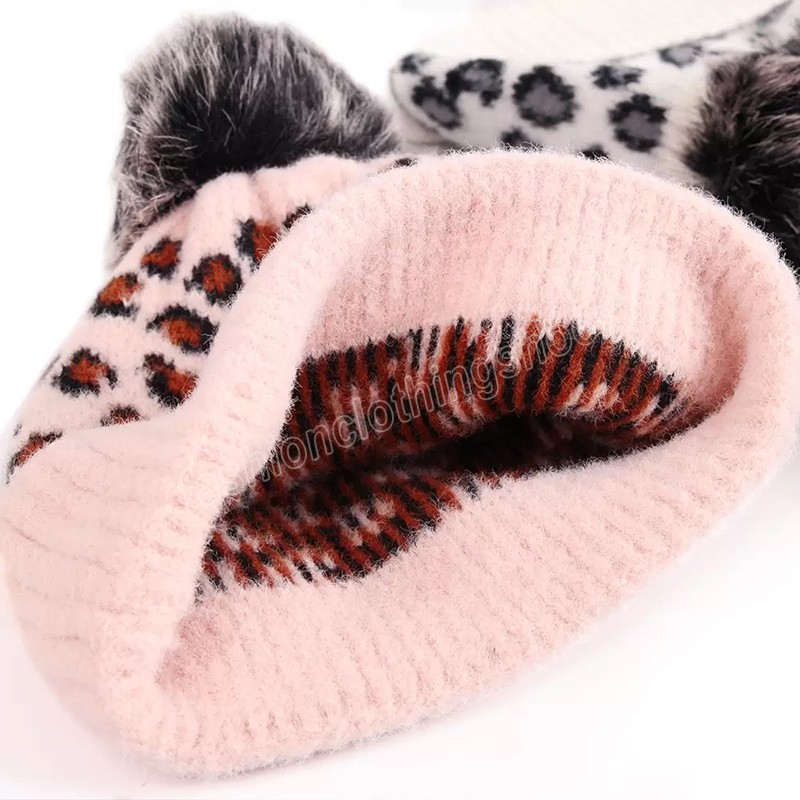 Pompom Beanie Leopard Cappelli a maglia a maglia berretto di lana staccabile berretto da teschio jacquard garza di gocce da sci da sci all'aperto da uomo da donna cappelli di lana di lana