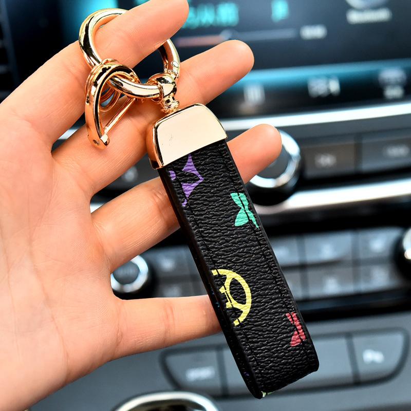 Presbyopic Leather Keychain 360 Degree Rotating Horseshoe Buckle Car High-end Male And Female Key Chain