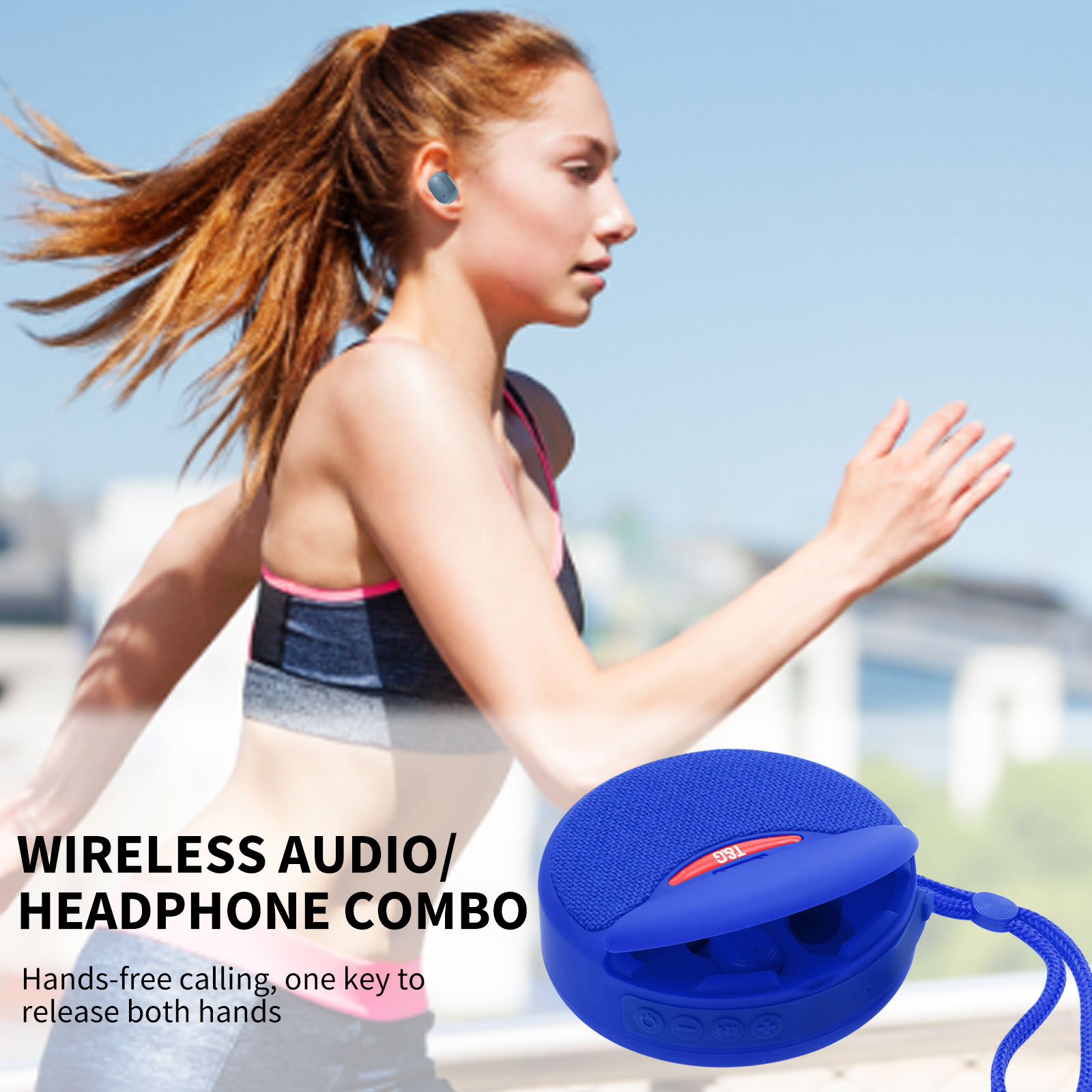 Tragbarer 2-in-1-Bluetooth-Lautsprecher, kabellose Kopfhörer, Headset, Outdoor-Soundbox, Sport-Stereo-In-Ear-Kopfhörer mit Mikrofon für iPhone, Samsung, Huawei