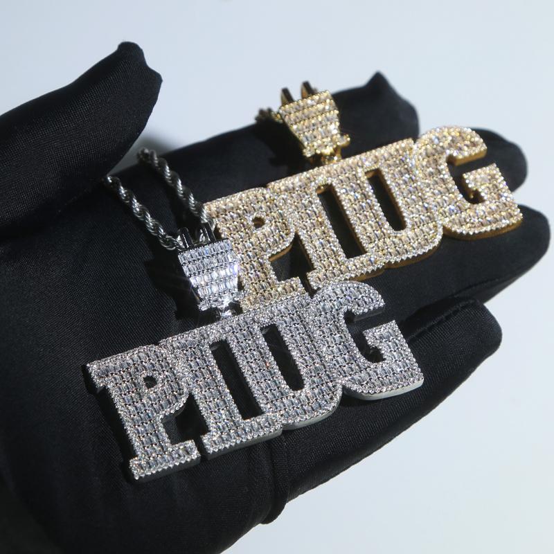 Iced Out Bling 5A CZ Plug Pendant Necklace Charm Micro Pave Full Cubic Zironica Stone Hip Hop Fashion Cool Letter Jewelry Mens